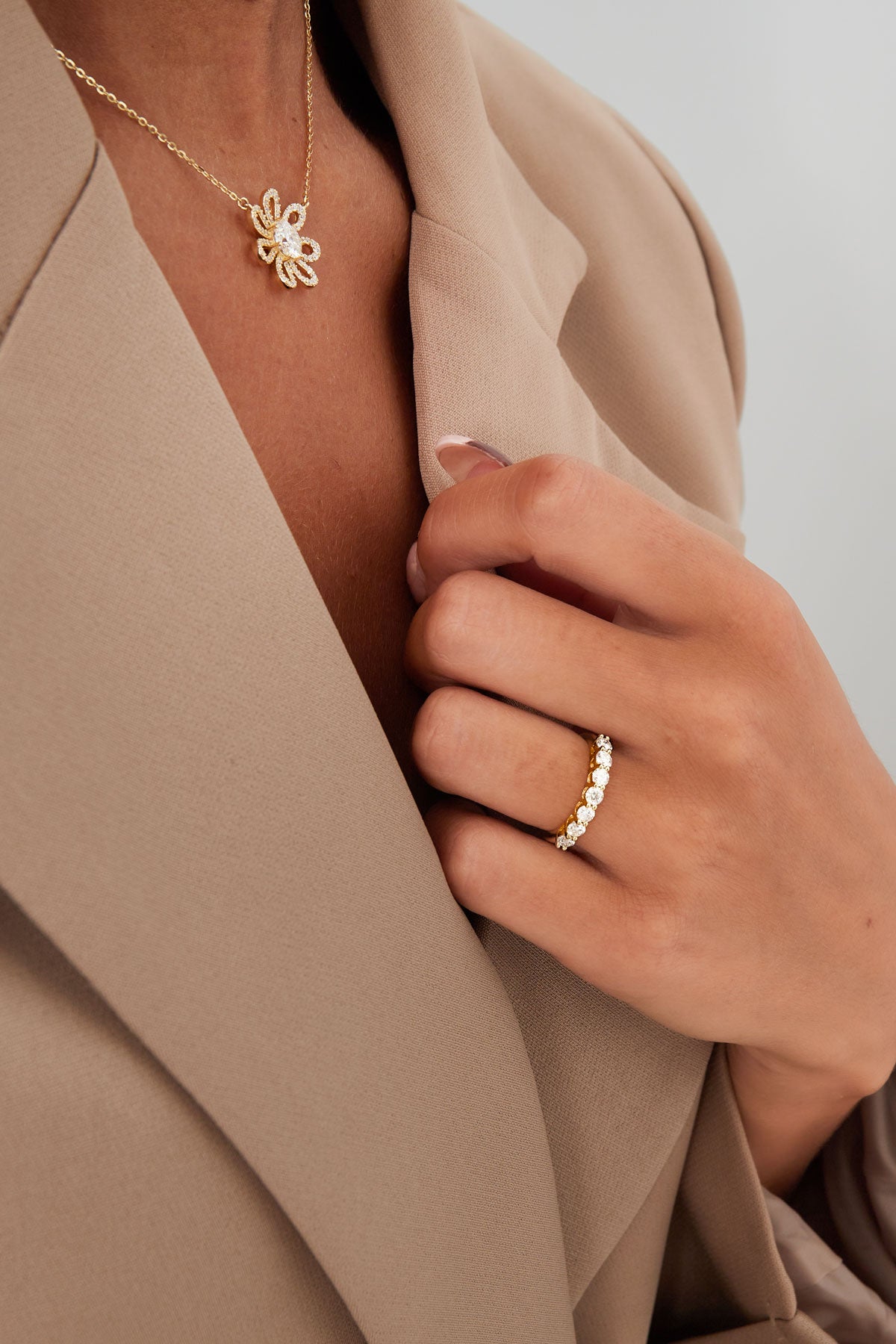 Ring kleine steentjes op een rij - zilver - 17