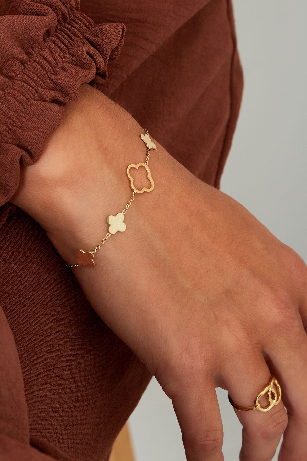 Armband klavertjes - goud