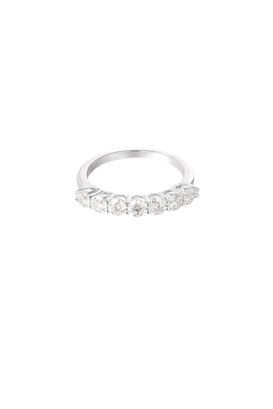 Ring kleine steentjes op een rij - zilver - 17