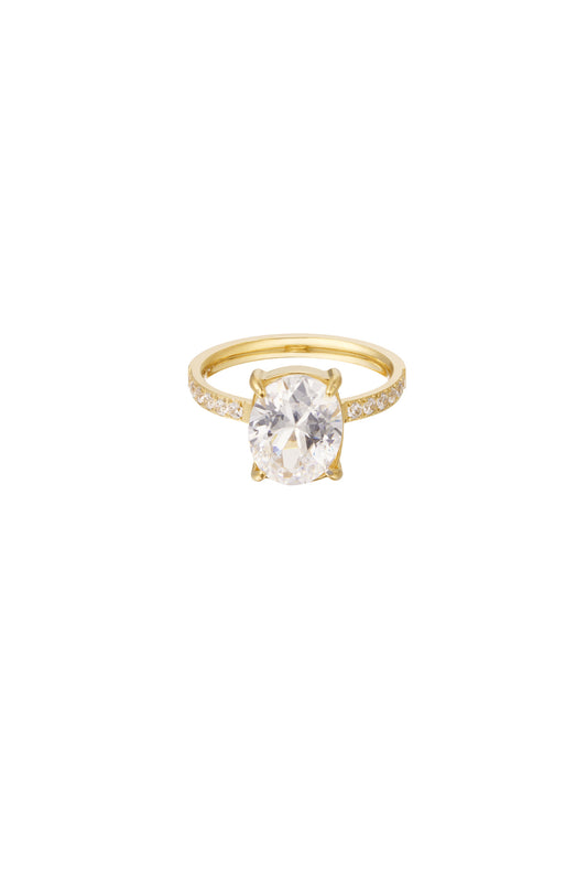 Ring steen met steentjes - goud